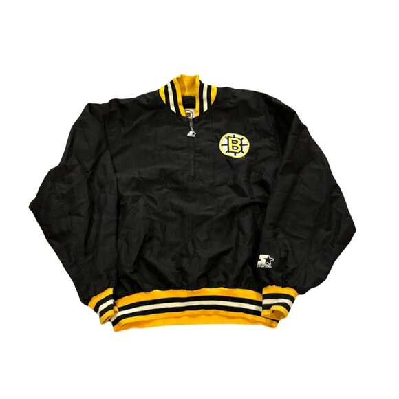 Vintage 1990's Starter Boston Bruins 1/4 Zip Pullover Jacket Black Men's Large - Picture 1 of 7